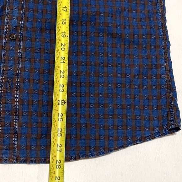 Carbon 2 Cobalt Blue Brown Plaid Pattern Long Sleeve Shirt Size M - Picture 8 of 10